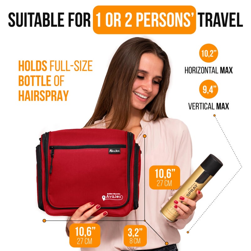 AvaJex Travel Toiletry Bag for Men and Women - Large Hanging Toiletry Organizer - Waterproof Hygiene Bag with Metal XXL Swivel Hook, with Sturdy Zippers and 19 Compartments for Toiletries, Makeup, Cosmetics - Image 4